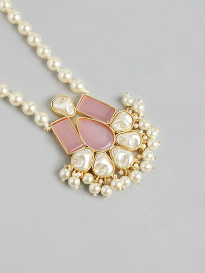 Gold Plated Baby Pink MOP & Quartz Necklace & Earring Set