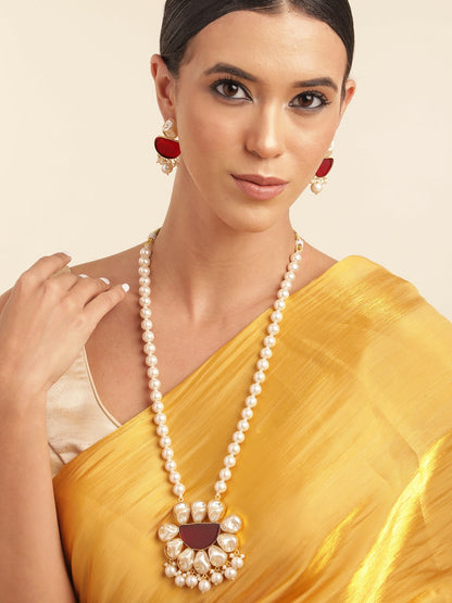Gold Plated Beaded & MOP Studded Necklace & Earring Set