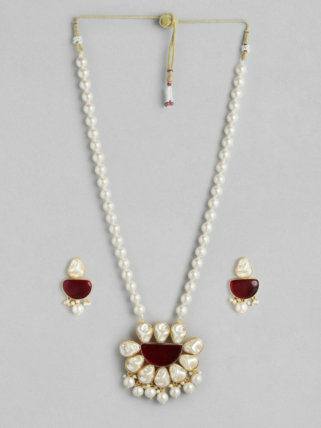 Gold Plated Beaded & MOP Studded Necklace & Earring Set