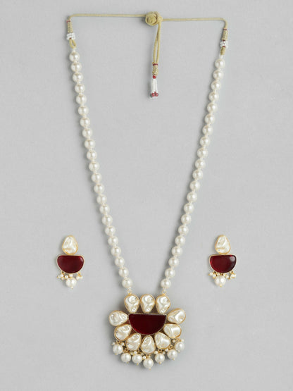 Gold Plated Beaded & MOP Studded Necklace & Earring Set