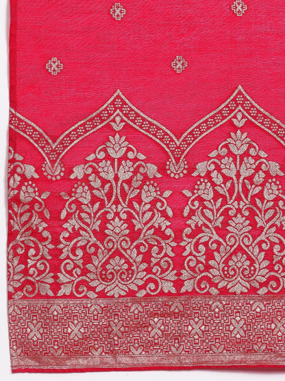 Blue Yoke Design Thread Work Kurta Set with Trousers & Dupatta