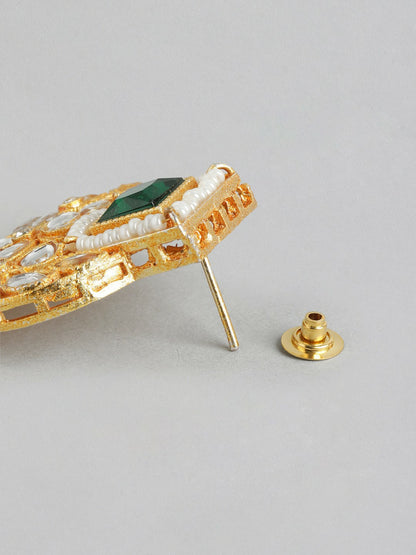 Gold-Plated Kundan Beaded Layered Necklace Set with Earrings