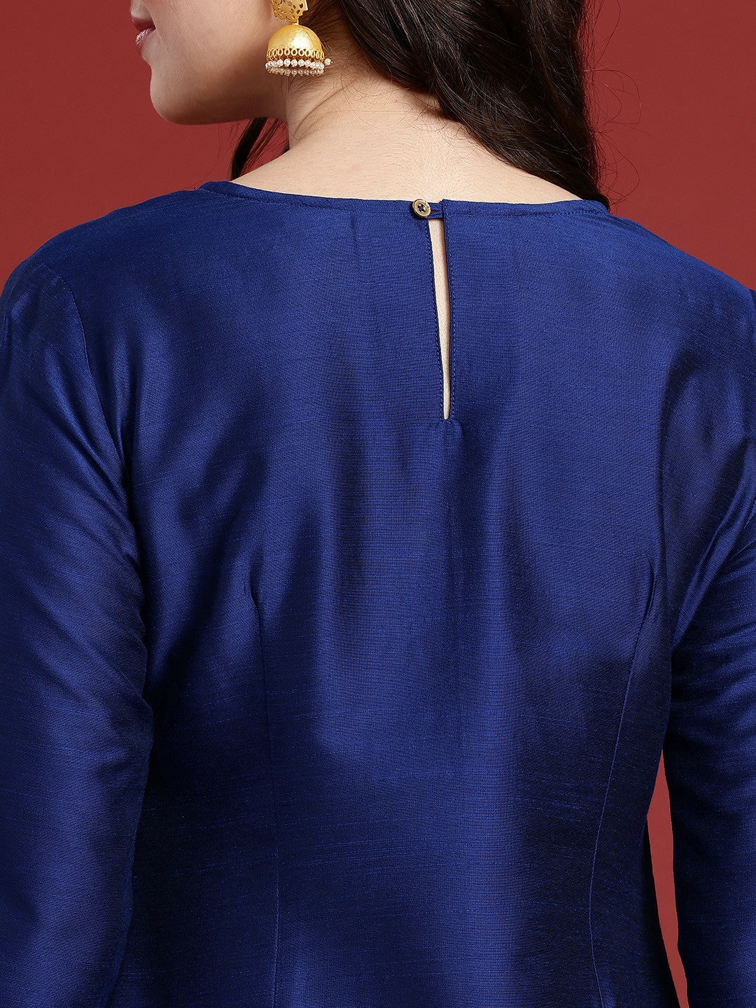 Blue Yoke Design Thread Work Kurta Set with Trousers & Dupatta