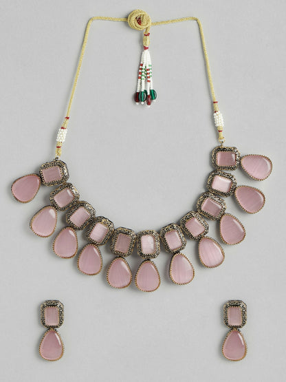 Black Gold-Plated Monalisa Stone Choker Necklace with Earrings Set