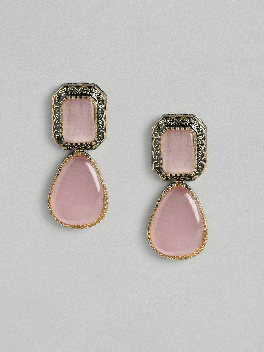 Black Gold-Plated Monalisa Stone Choker Necklace with Earrings Set