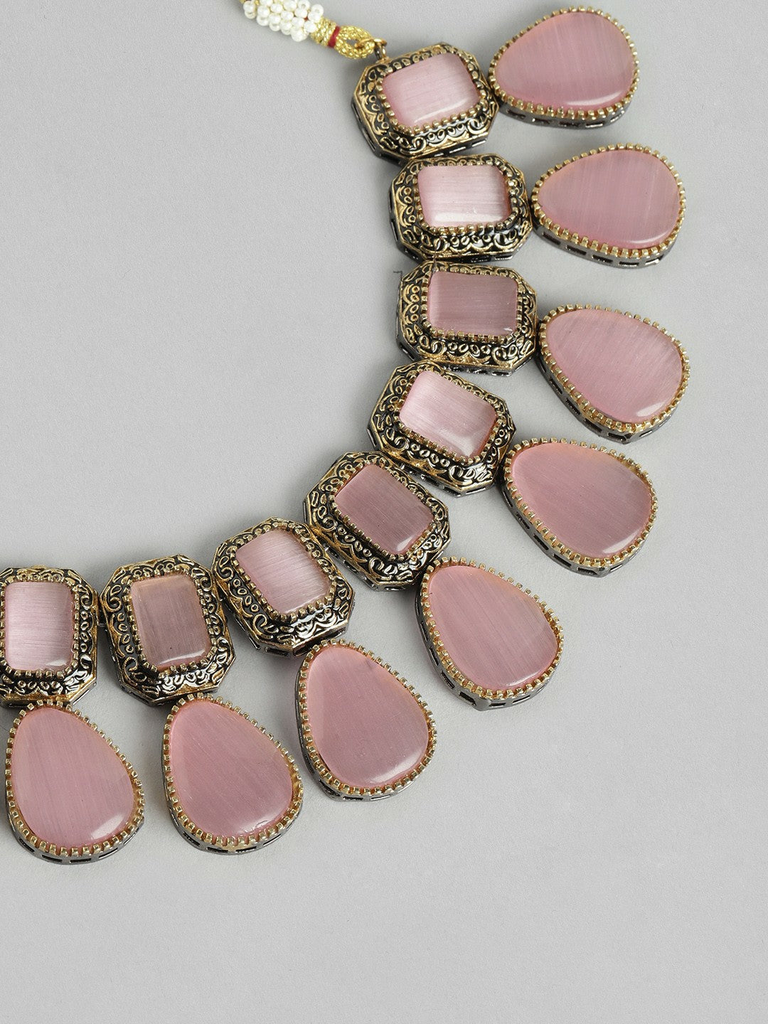 Black Gold-Plated Monalisa Stone Choker Necklace with Earrings Set