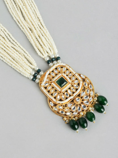 Gold-Plated Kundan Beaded Layered Necklace Set with Earrings