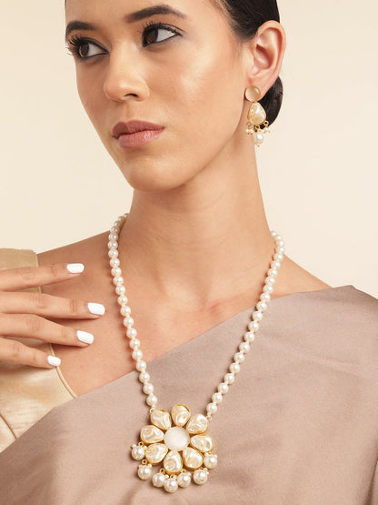 Gold Plated Beaded & Mother of Pearl Necklace & Earring Set
