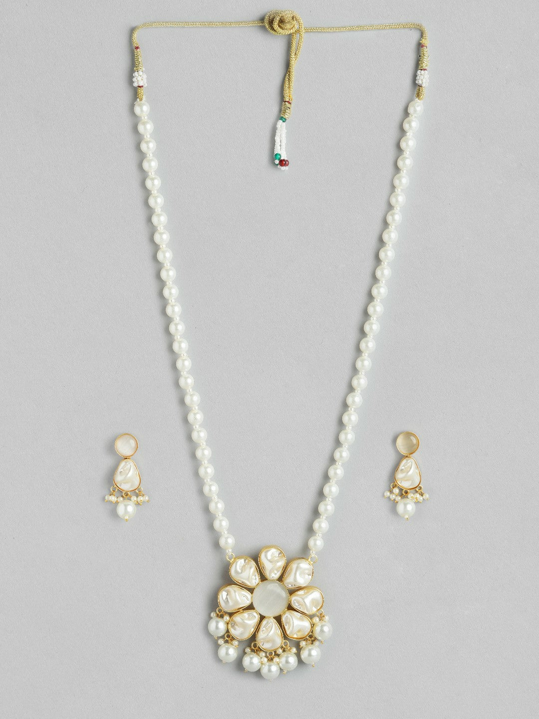 Gold Plated Beaded & Mother of Pearl Necklace & Earring Set