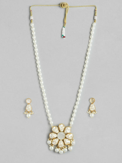 Gold Plated Beaded & Mother of Pearl Necklace & Earring Set