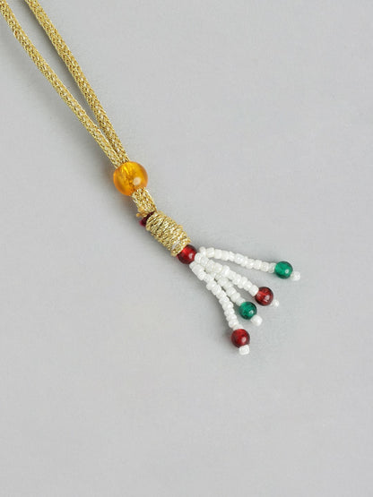 Gold-Plated Kundan Beaded Layered Necklace Set with Earrings