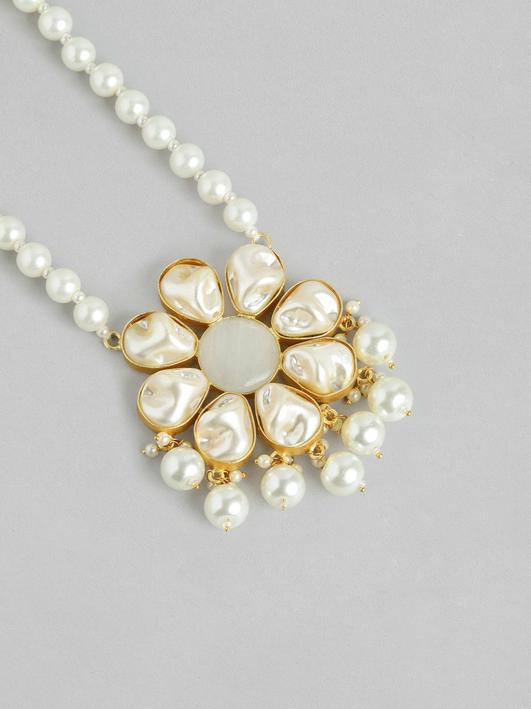 Gold Plated Beaded & Mother of Pearl Necklace & Earring Set