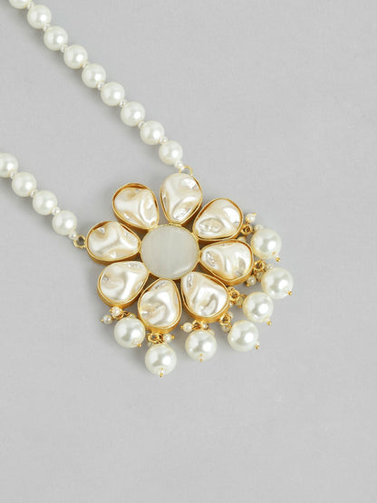 Gold Plated Beaded & Mother of Pearl Necklace & Earring Set