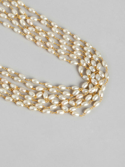 Gold-Plated Layered Pearl Necklace & Drop Earrings Set