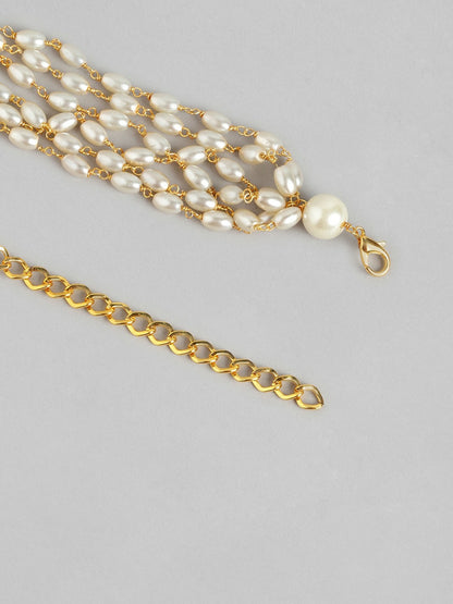 Gold-Plated Layered Pearl Necklace & Drop Earrings Set