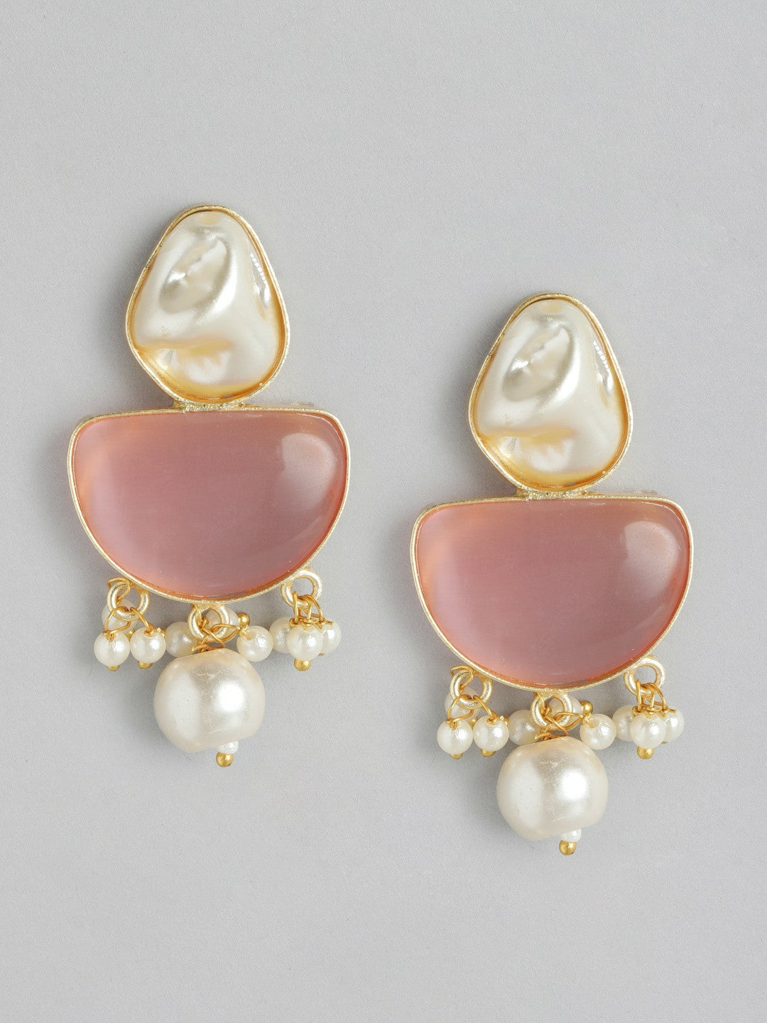 Gold Plated Long Necklace & Earrings Set with MOP & Quartz Stones