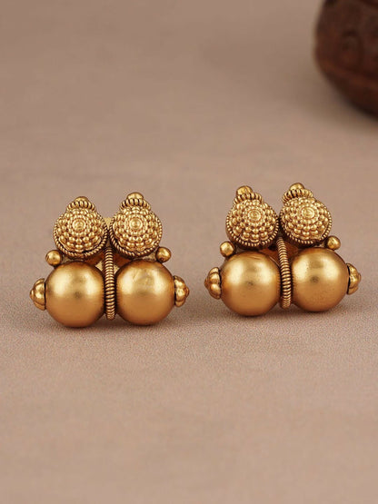 Gold-Plated Beaded Antique Choker Necklace Set with Earrings