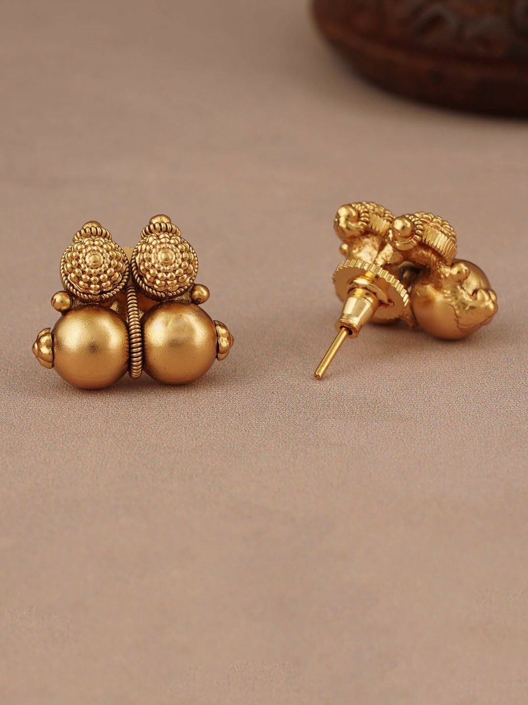 Gold-Plated Beaded Antique Choker Necklace Set with Earrings