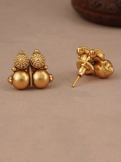 Gold-Plated Beaded Antique Choker Necklace Set with Earrings