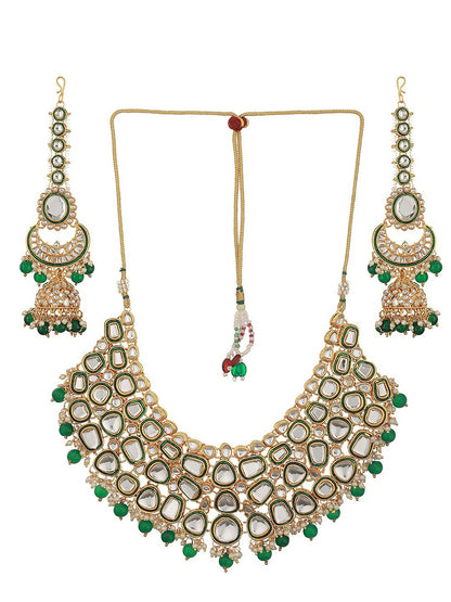 Gold Plated Kundan & Pearl Beaded Necklace Set with Earrings