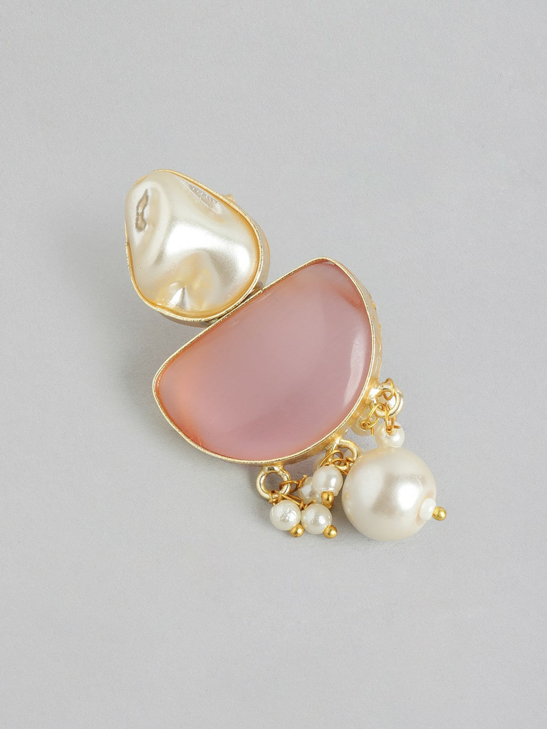 Gold Plated Long Necklace & Earrings Set with MOP & Quartz Stones