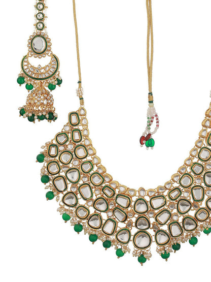Gold Plated Kundan & Pearl Beaded Necklace Set with Earrings