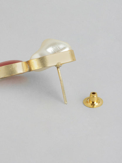 Gold Plated Long Necklace & Earrings Set with MOP & Quartz Stones