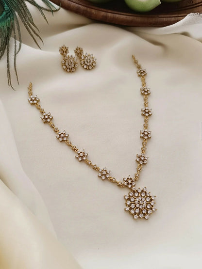 Gold-Toned Cubic Zirconia Studded Choker Necklace Set with Earrings