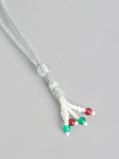 Silver-Plated Pearl Studded Necklace & Earrings Set