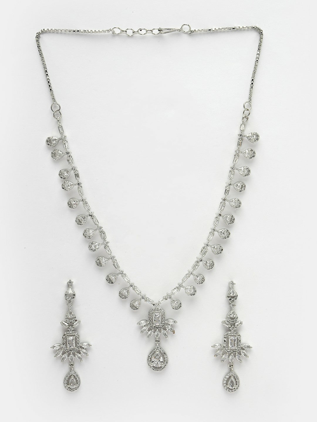 Rhodium-Plated American Diamond Necklace & Earrings Set