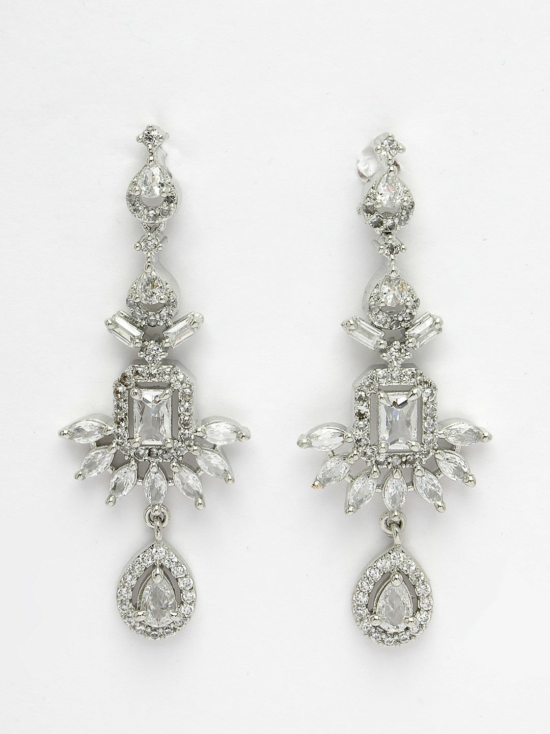 Rhodium-Plated American Diamond Necklace & Earrings Set