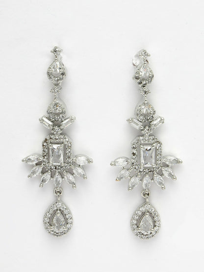 Rhodium-Plated American Diamond Necklace & Earrings Set