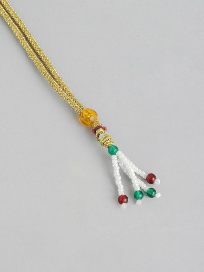 Gold Plated Long Necklace & Earrings Set with MOP & Quartz Stones