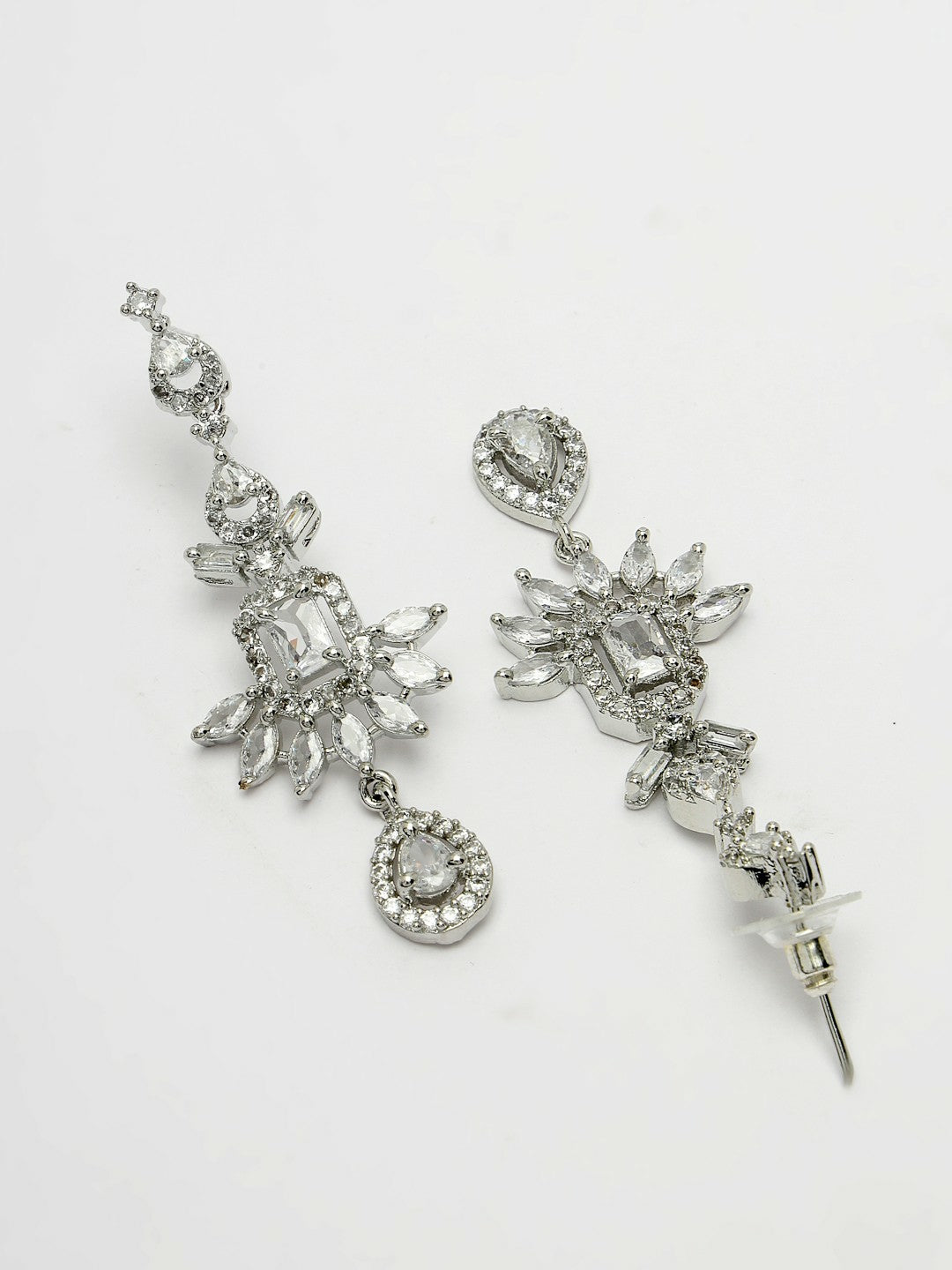 Rhodium-Plated American Diamond Necklace & Earrings Set