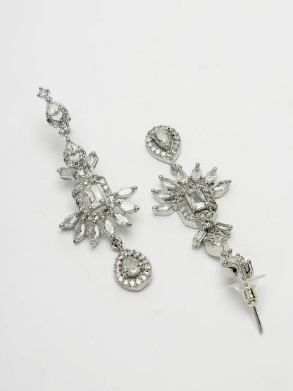 Rhodium-Plated American Diamond Necklace & Earrings Set