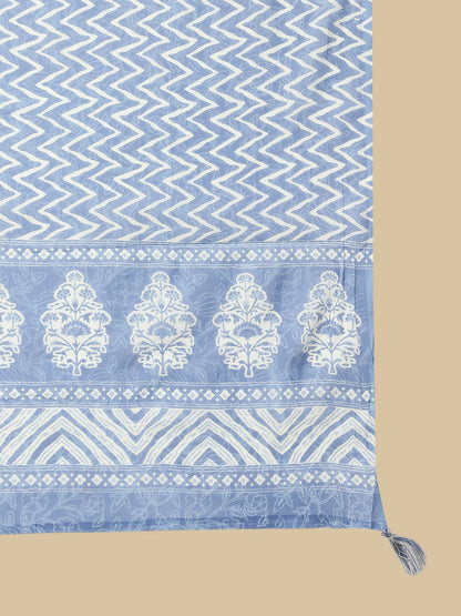 Blue Floral Printed Kurta with Patiala & Dupatta
