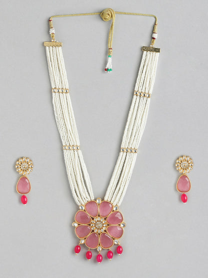 Gold Plated Quartz Beaded Layered Necklace & Earrings Set