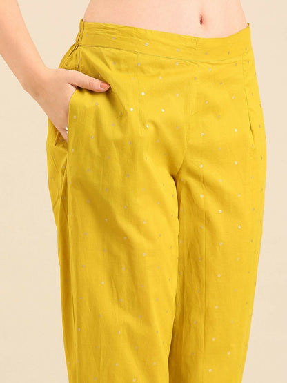 Yellow Floral Embroidered Kurta Set with Dupatta – Cotton | 3-Piece Ethnic Wear for Women