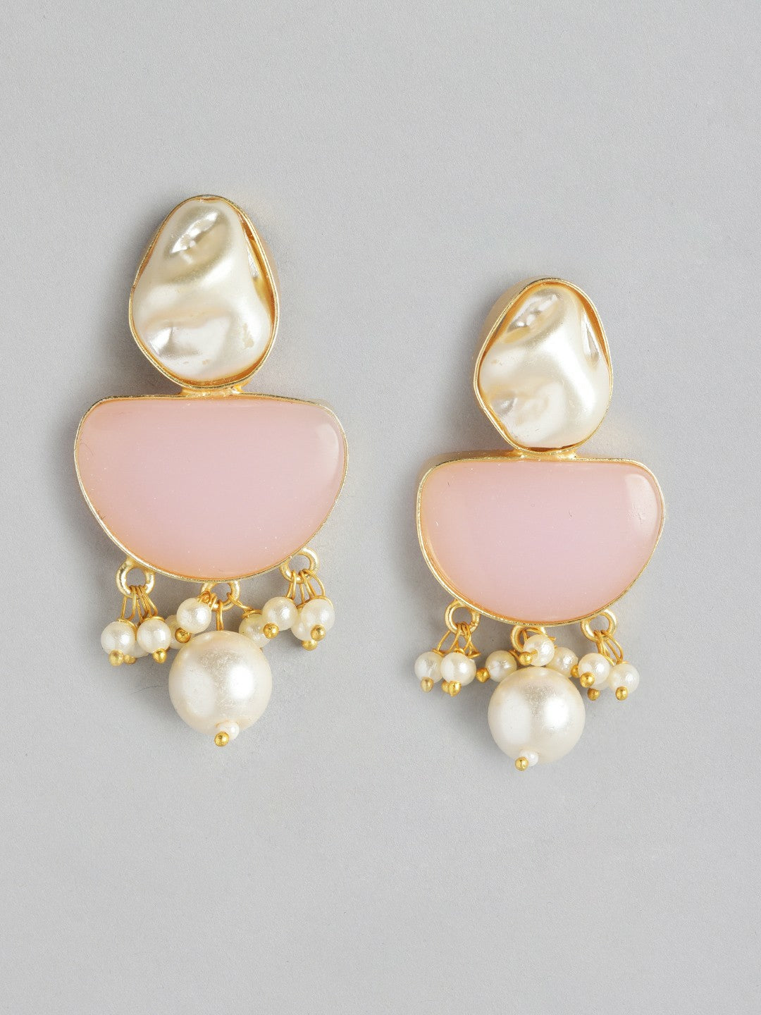 Gold Plated Beaded Necklace & Earrings with MOP & Quartz Stones