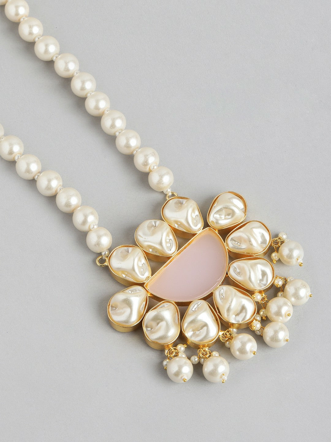 Gold Plated Beaded Necklace & Earrings with MOP & Quartz Stones