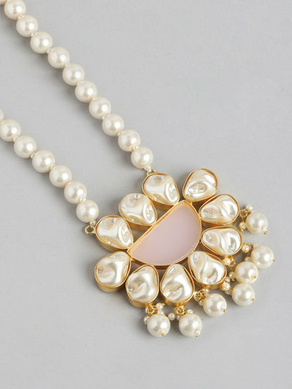 Gold Plated Beaded Necklace & Earrings with MOP & Quartz Stones