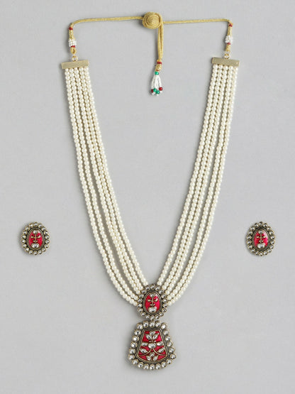 Gold Plated Kundan Beaded Layered Necklace with Earrings