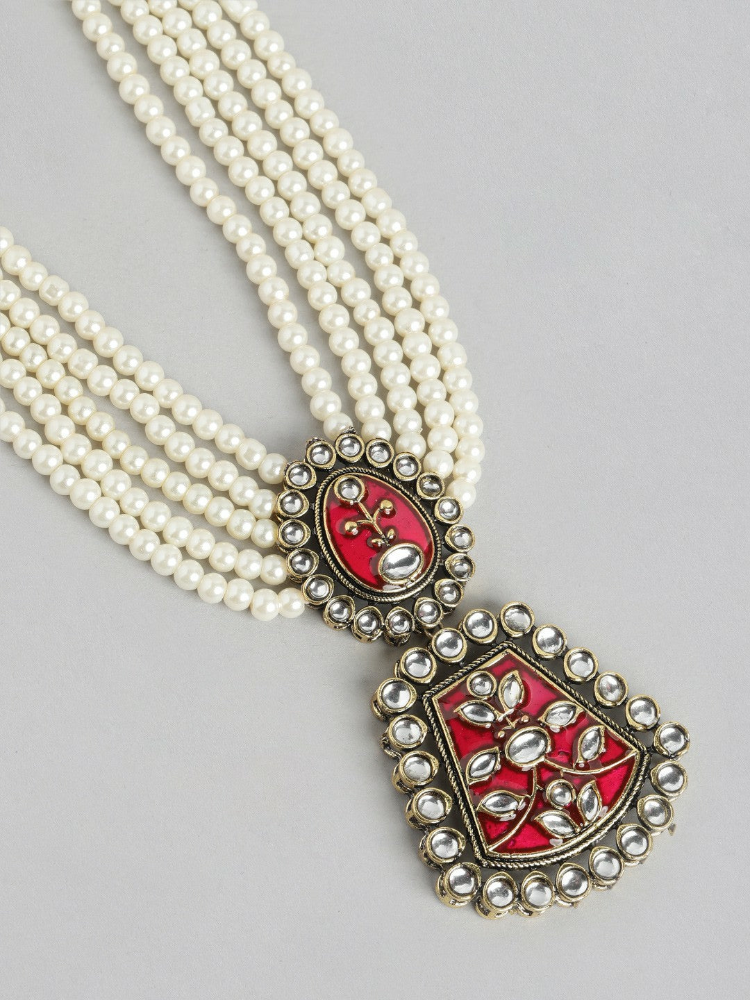 Gold Plated Kundan Beaded Layered Necklace with Earrings