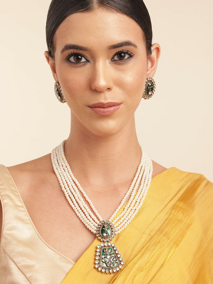 Gold Plated Kundan & Layered Beads Necklace with Earrings