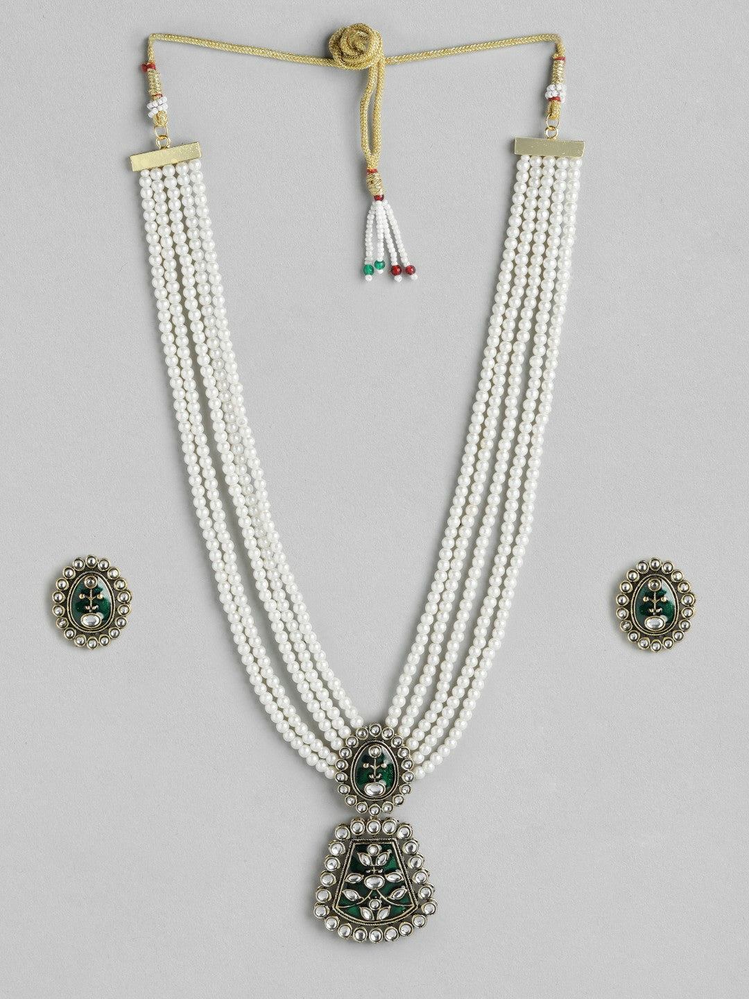 Gold Plated Kundan & Layered Beads Necklace with Earrings