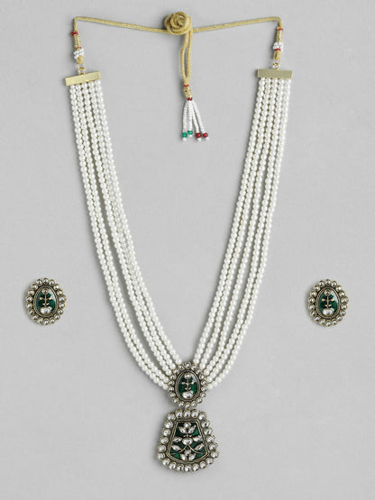 Gold Plated Kundan & Layered Beads Necklace with Earrings