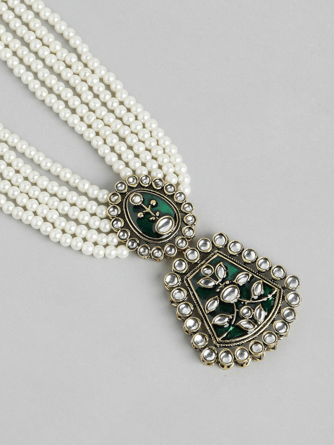 Gold Plated Kundan & Layered Beads Necklace with Earrings