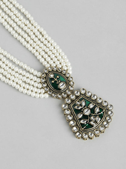 Gold Plated Kundan & Layered Beads Necklace with Earrings