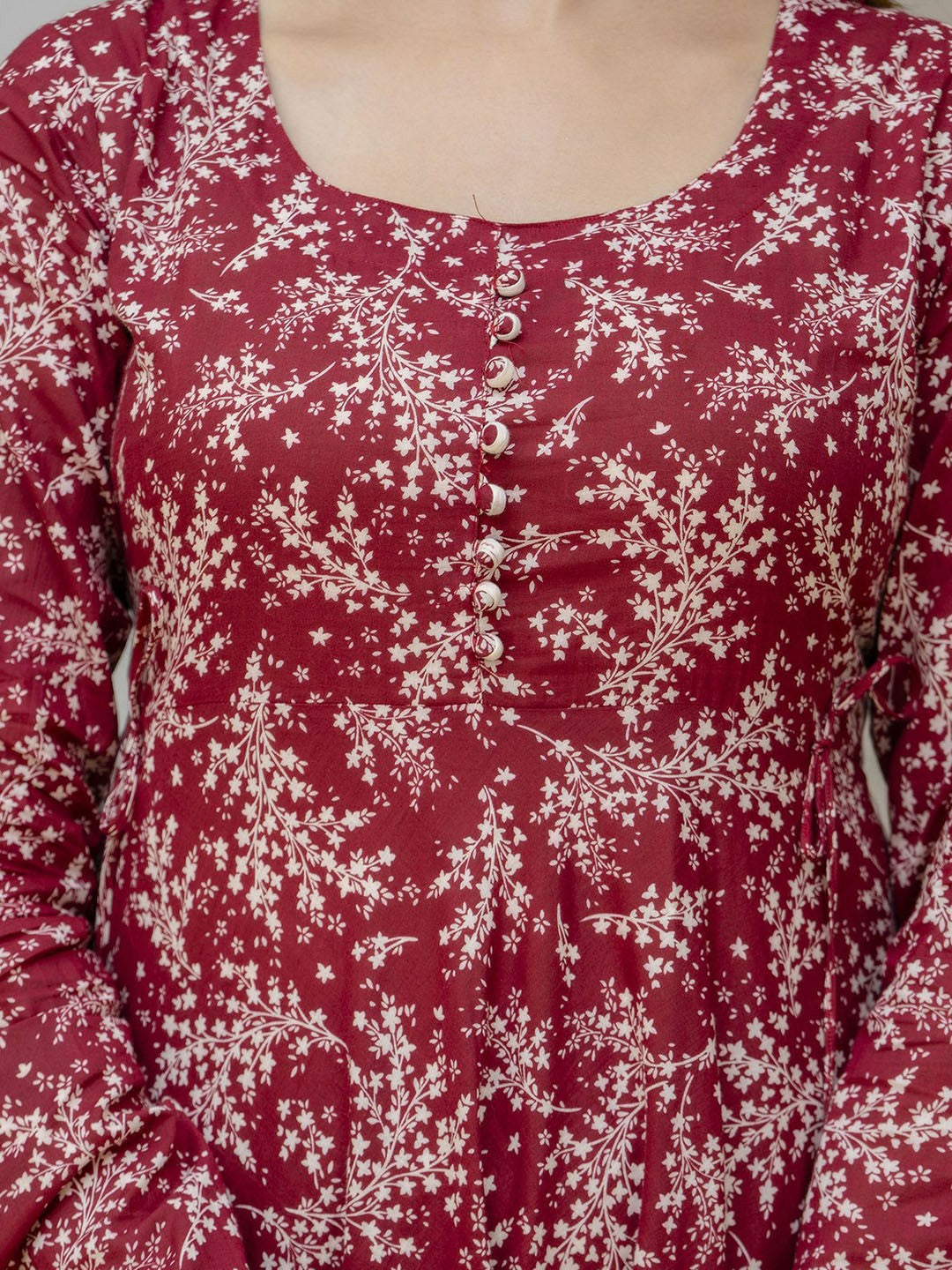 Red Floral Anarkali Kurta with Pyjamas & Dupatta