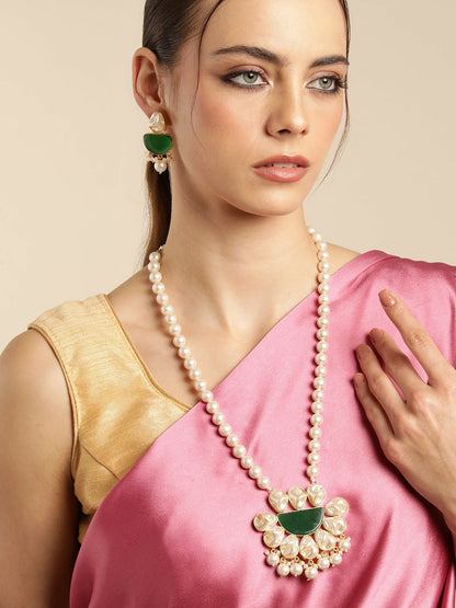 Gold Plated Beaded & MOP Studded Necklace & Earrings Set